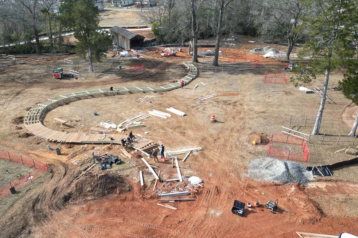 An updated photo of progress on the Mulberry Street Cemetery boardwalk.